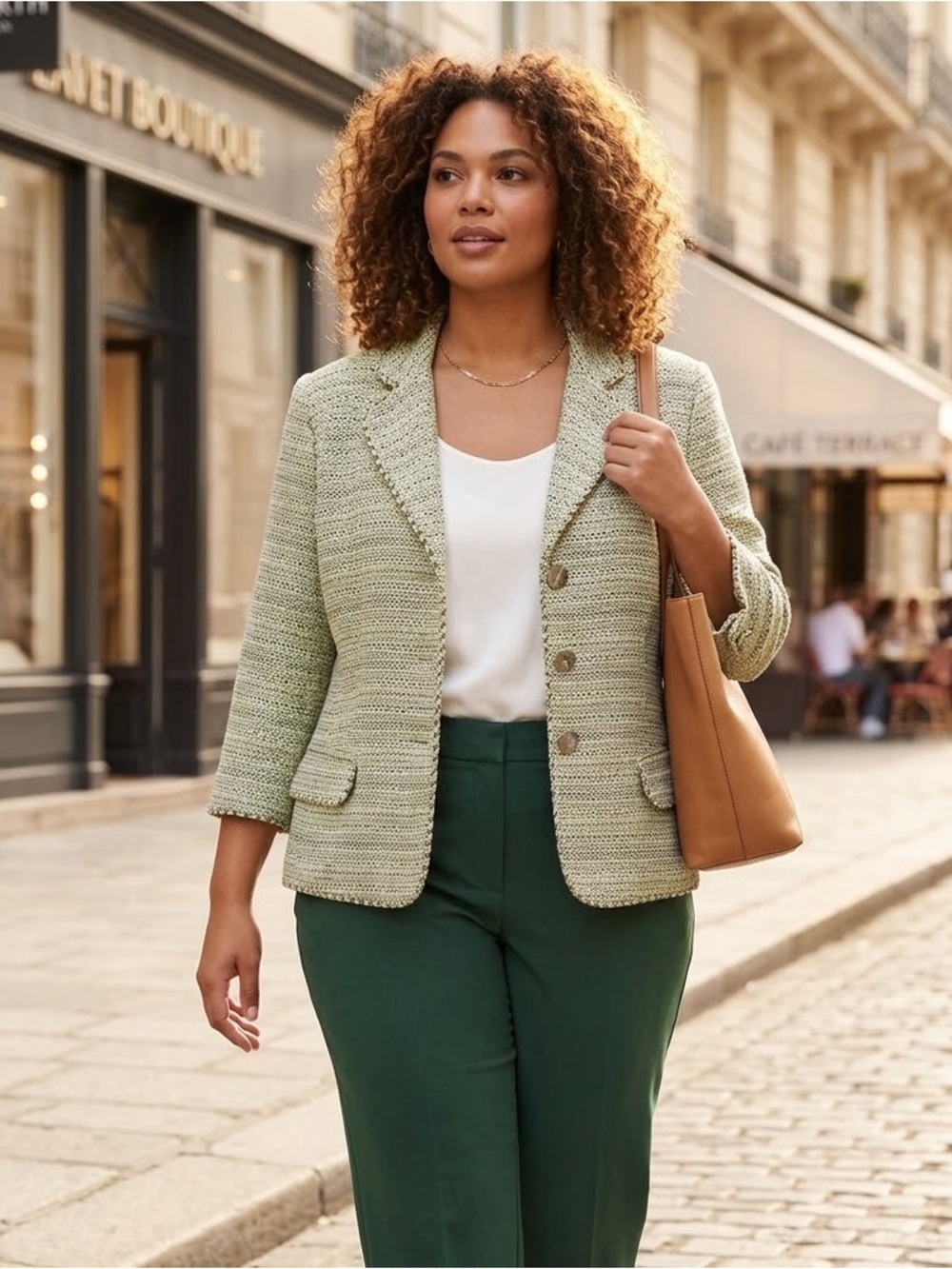 Worth New York Green Textured Linen Blend Blazer
